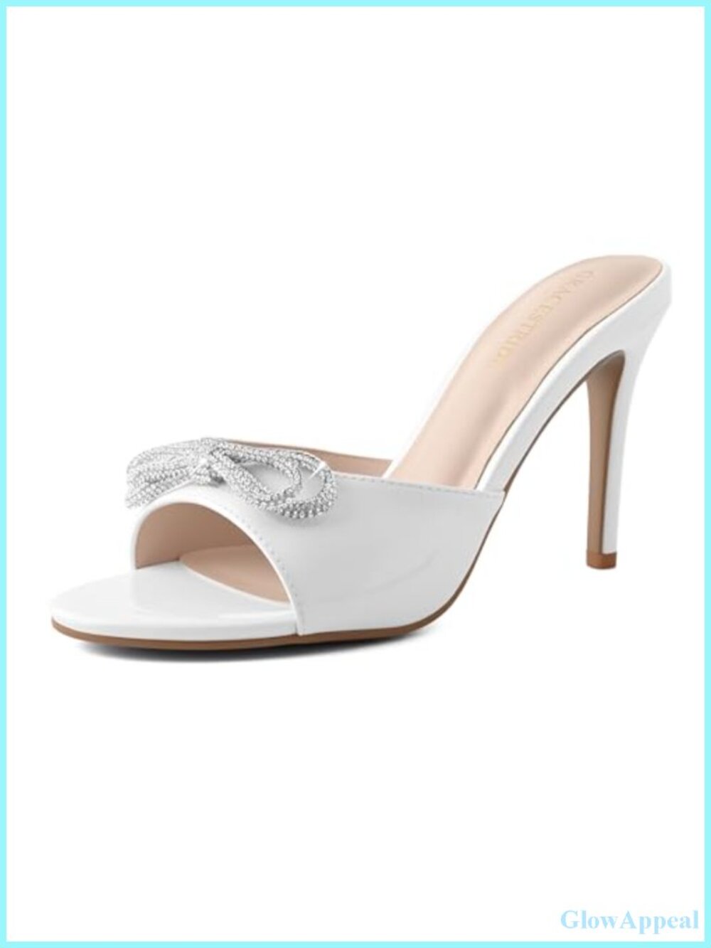 Rhinestone Bow Mule Heels Stiletto Round Toe Slip On Dress Sandals